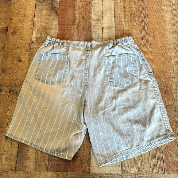 Vintage Wrangler Striped Light Blue Denim Shorts With Pleated Front & Button Clo - Picture 11 of 13